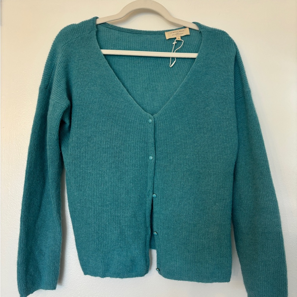 Sezane Barry Button-Up Cardigan Sage/Teal